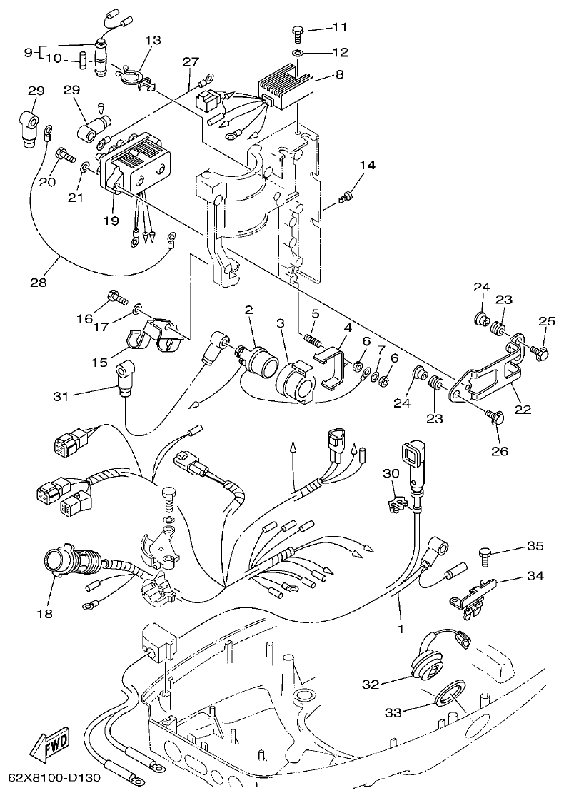 Yamaha 40VMHO, 40VEO, 40YETO ELECTRICAL 2 parts diagram
